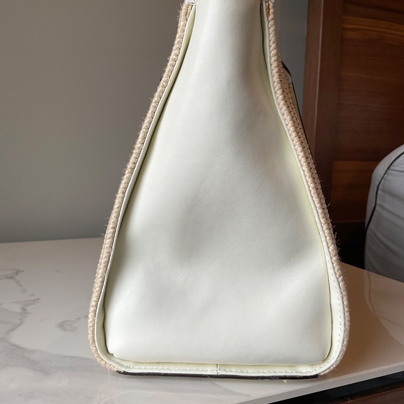 Kate Spade Raffia Trimmed Soft White Leather Bow Tote EUC Retail $375 - Picture 10 of 11